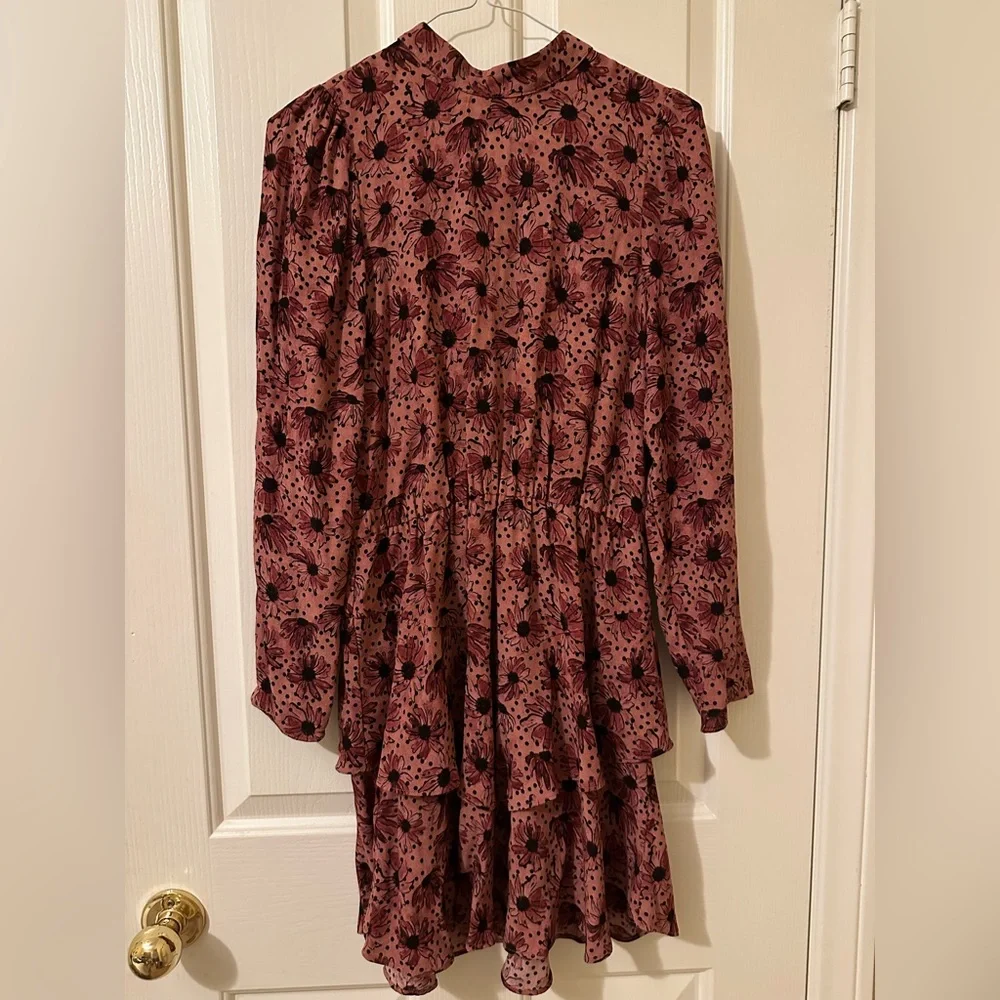 Zara Ruffled Print Marsala Dress - Size XS - Picture 2 of 13
